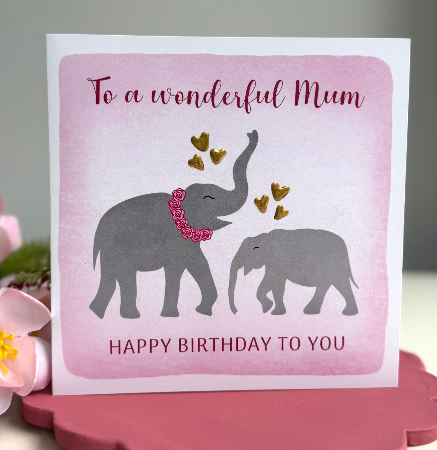 *Limited Edition* Hand Finished Elephant Mum Birthday Card
