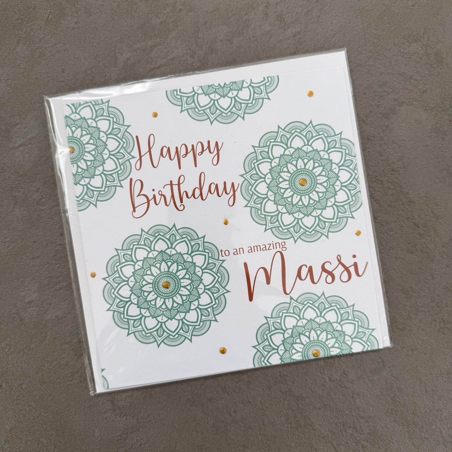 Green Mandala Massi Birthday Card