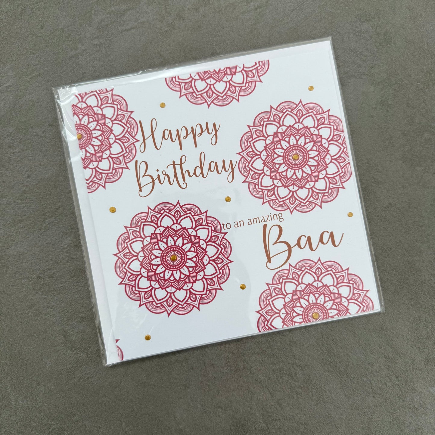 Pink Mandala 'Ba' or 'Baa' Birthday Card
