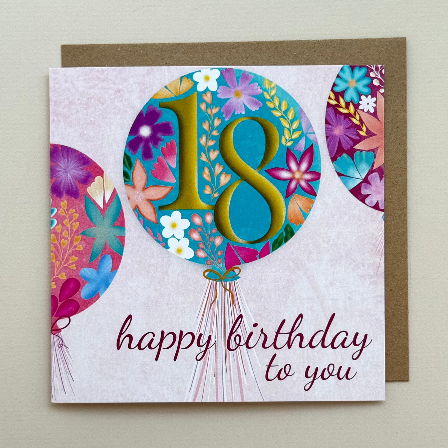 18th Floral Balloon Birthday Card