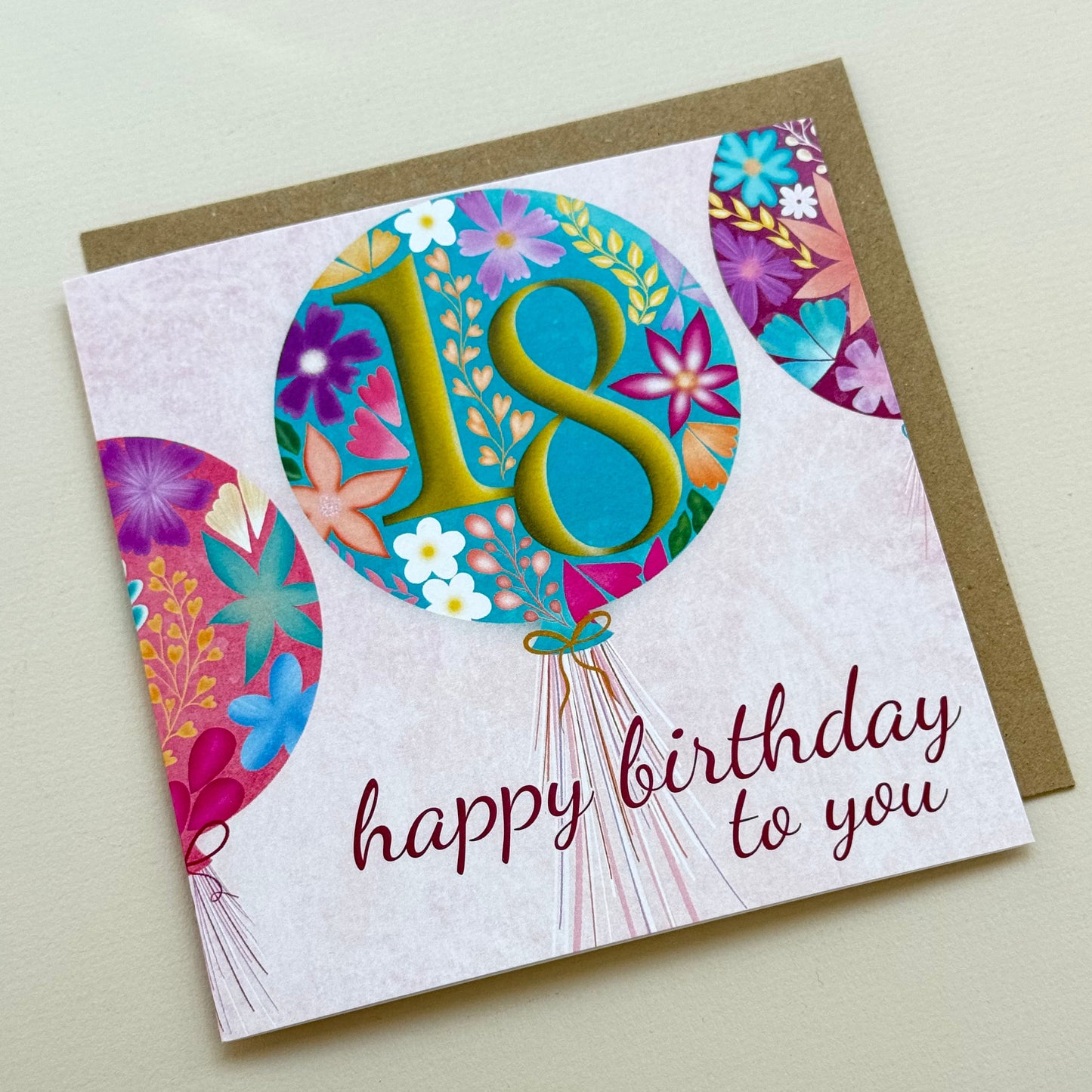 18th Floral Balloon Birthday Card