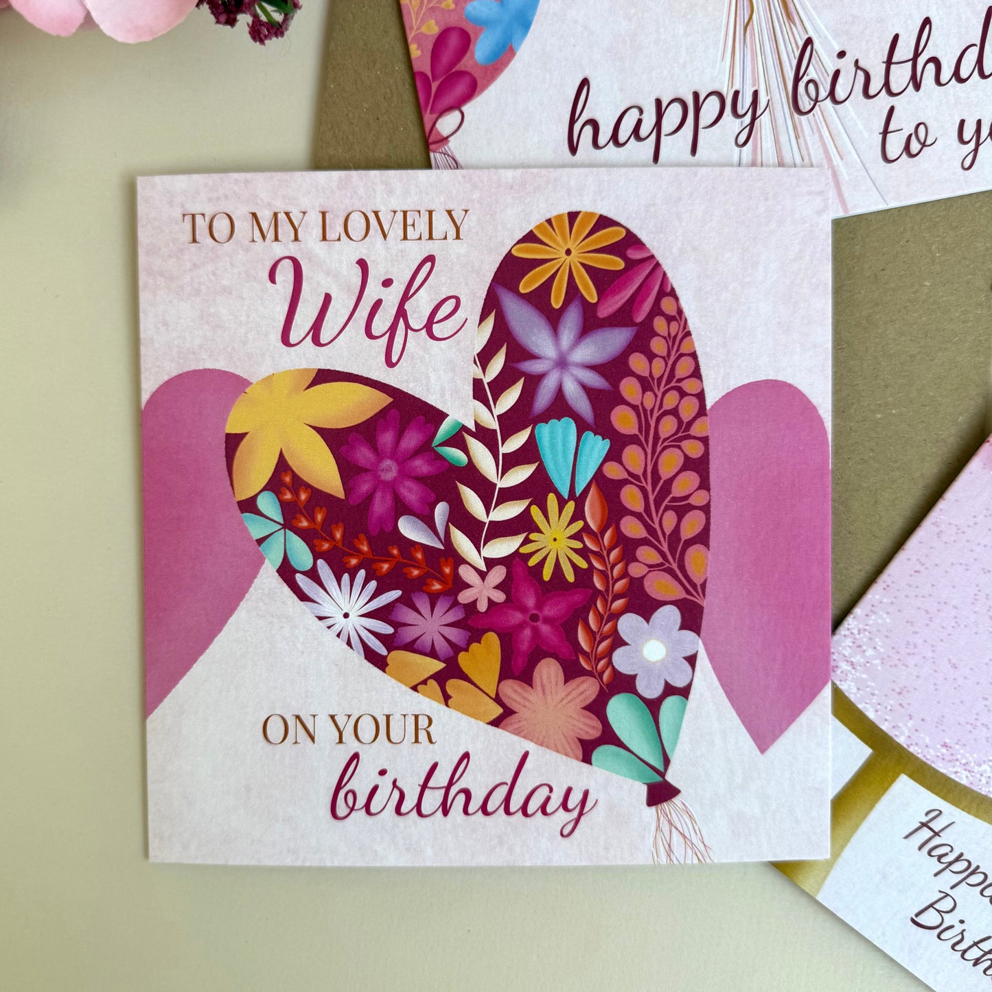 Wife Heart Balloon Birthday Card
