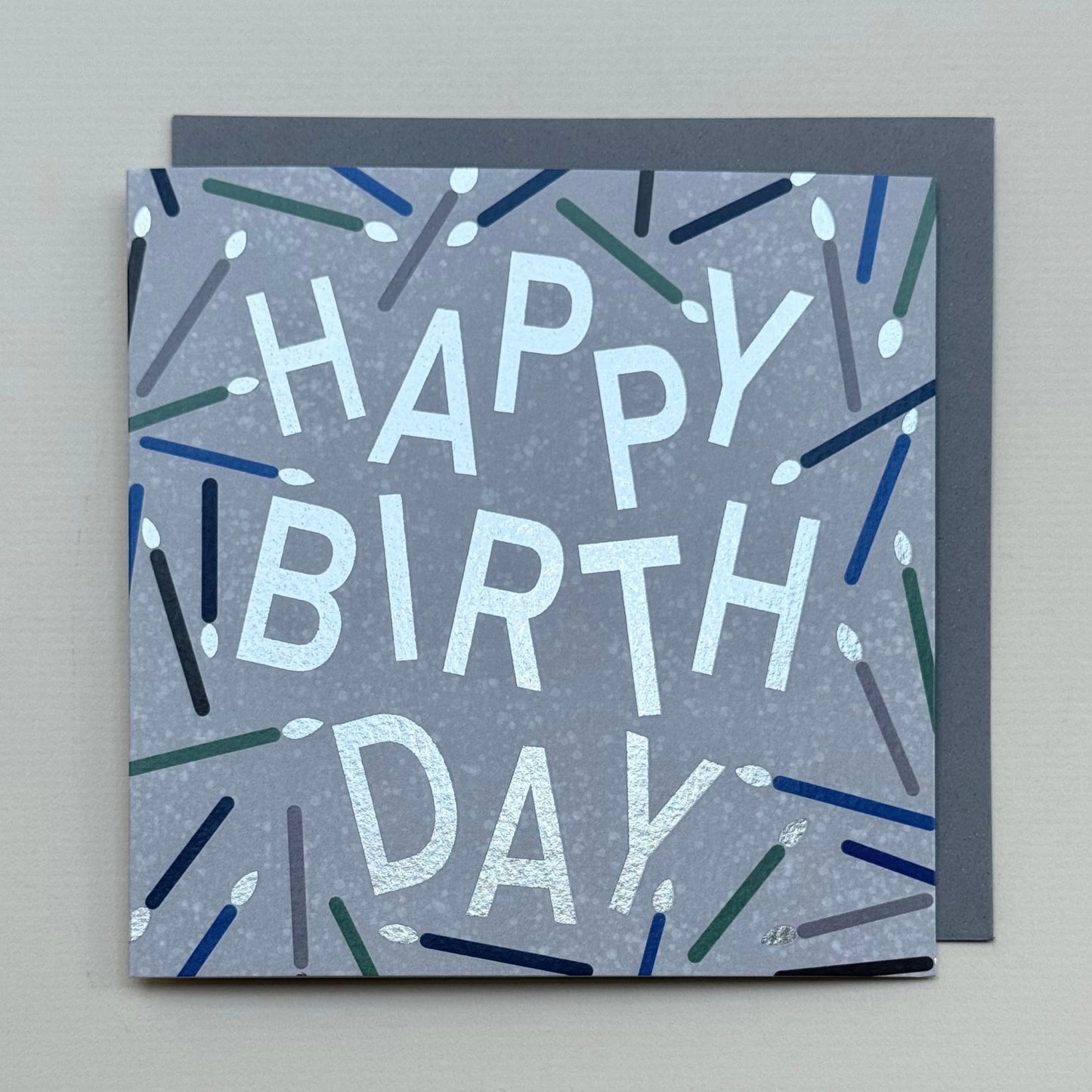 Birthday card with 'Happy Birthday' text on a gray background
