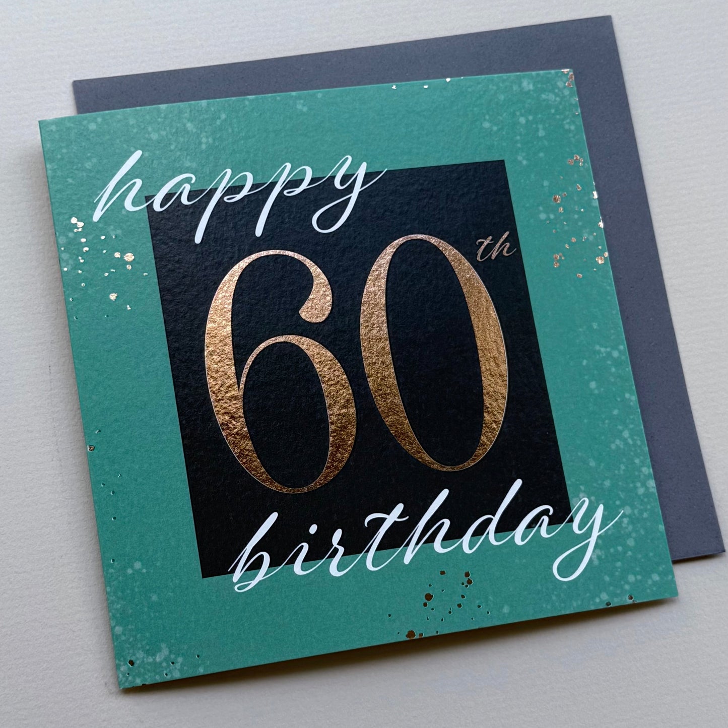 60th birthday card with gold text on a teal background