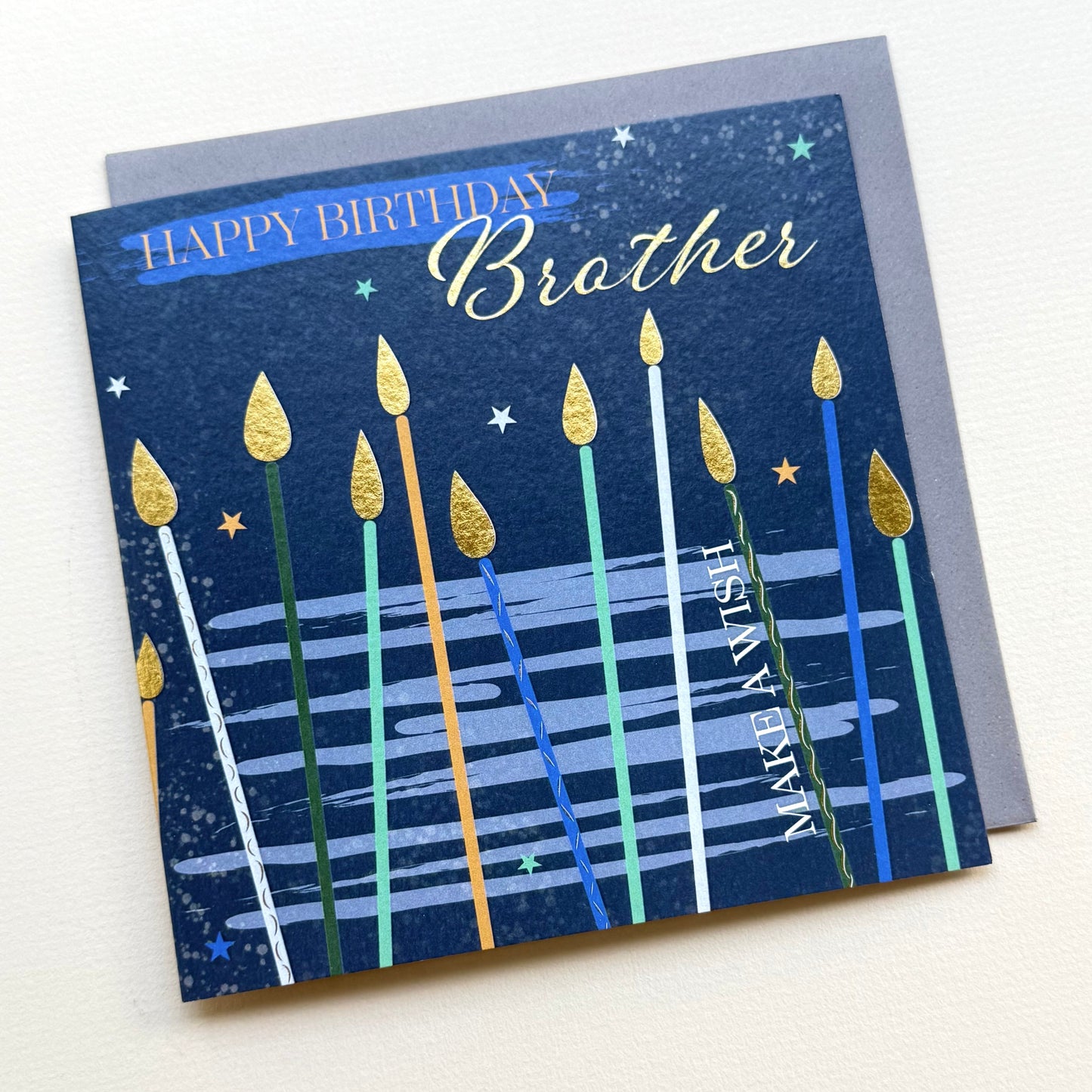 Birthday card for brother with candles on a blue background