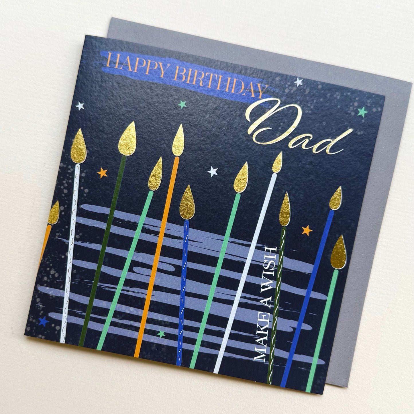 Birthday card for dad with candles design on a white background
