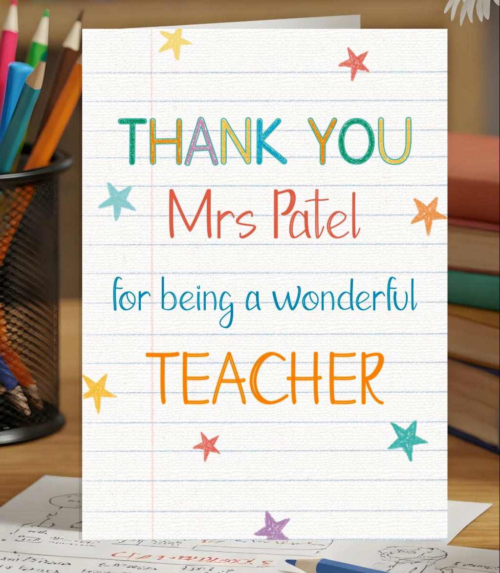 Personalised Thank You Teacher Star Card