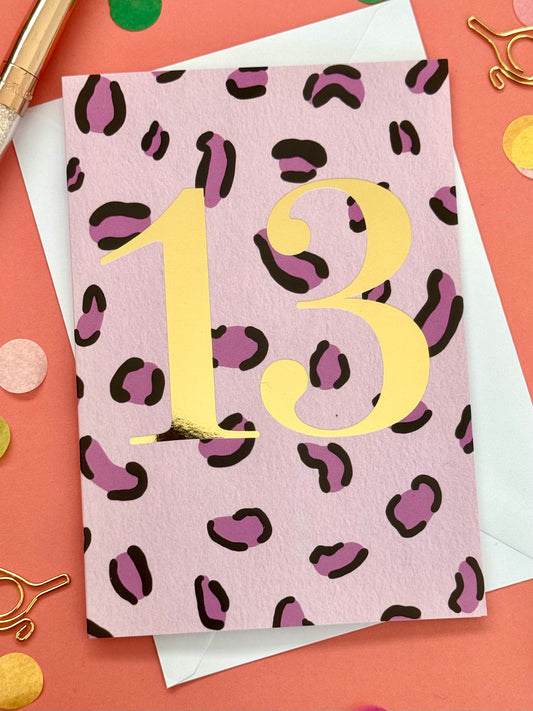 13th Birthday Leopard Print Card