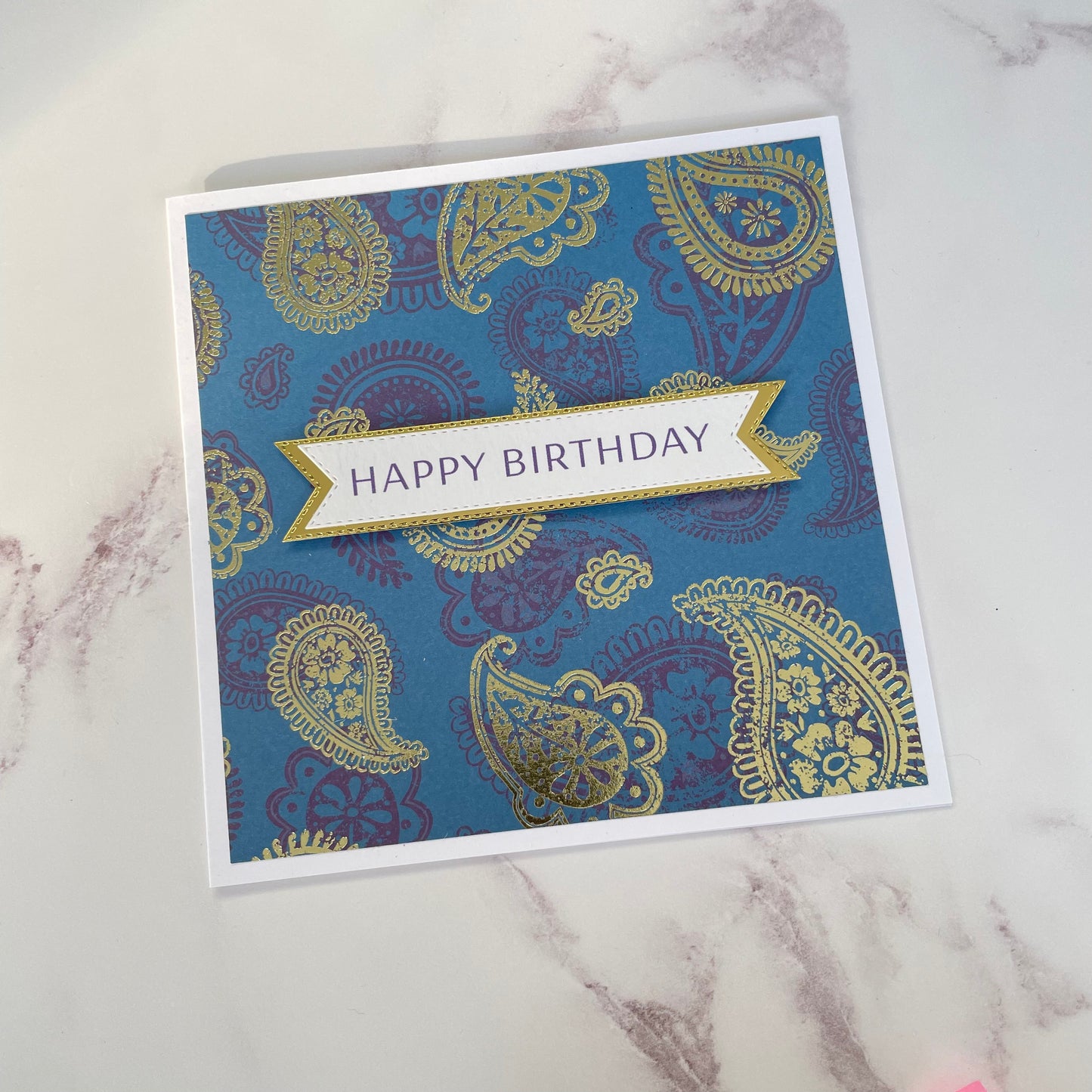 Blue Paisley Foiled Card