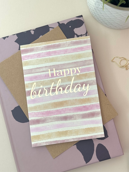 Pink Striped Birthday Card