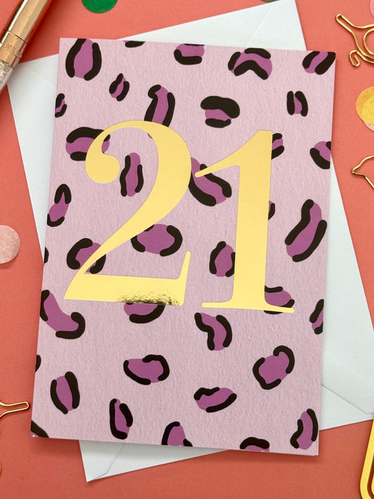 21st Birthday Leopard Print Card