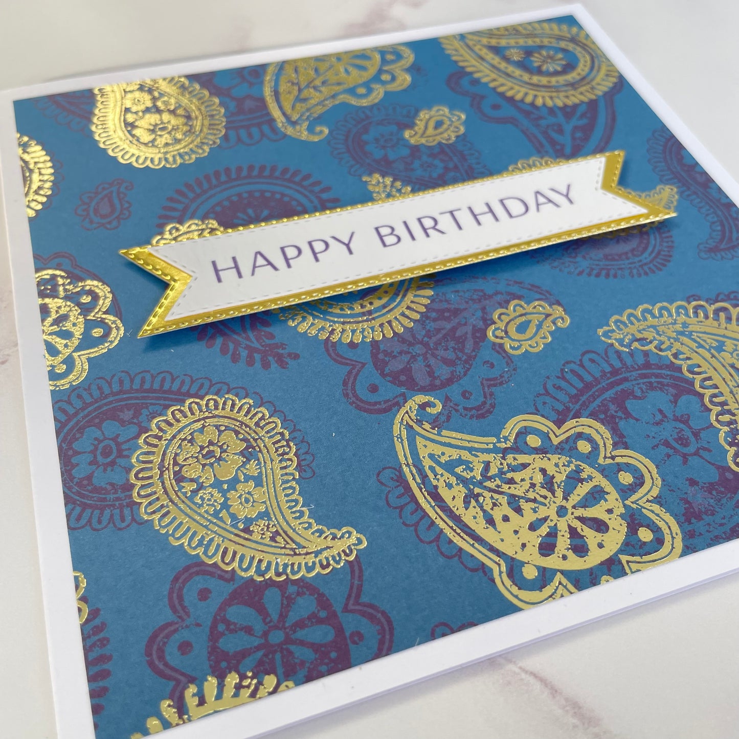 Blue Paisley Foiled Card