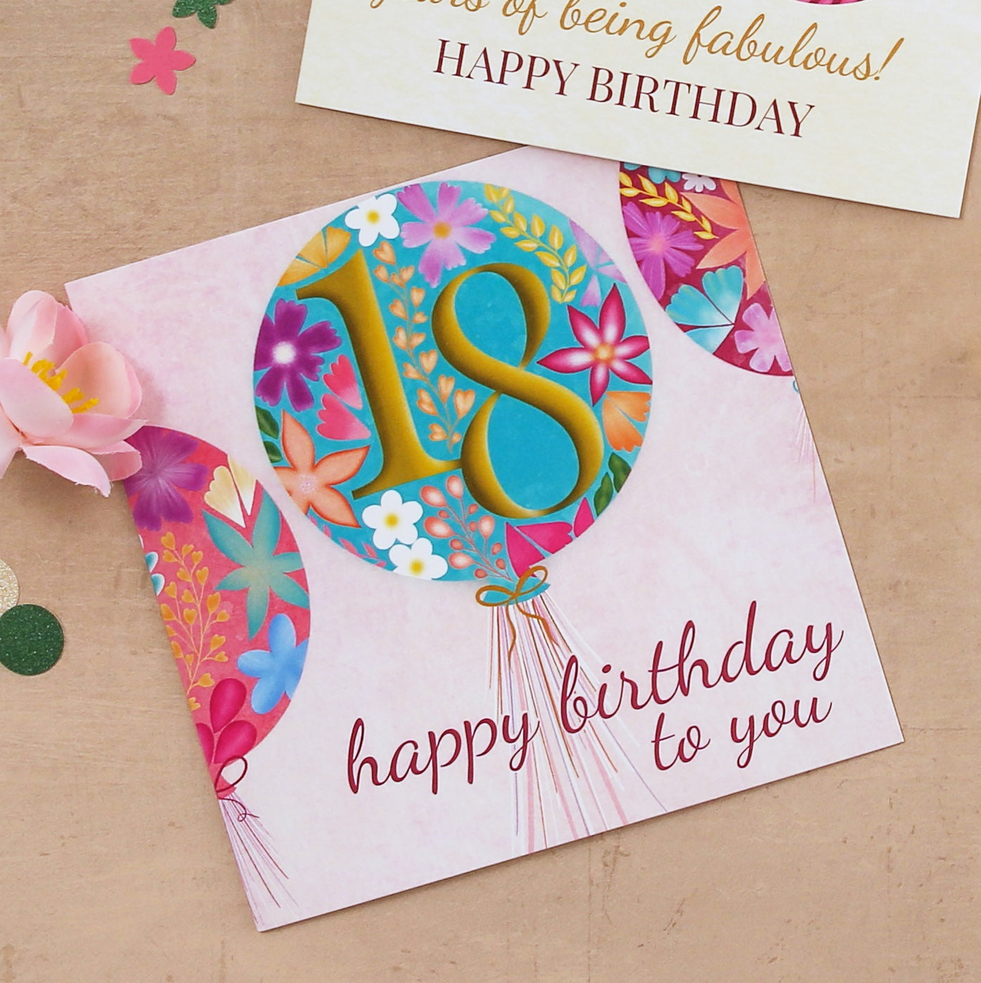 18th Floral Balloon Birthday Card