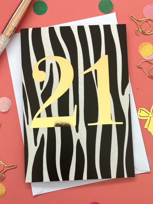 21st Birthday Zebra Card