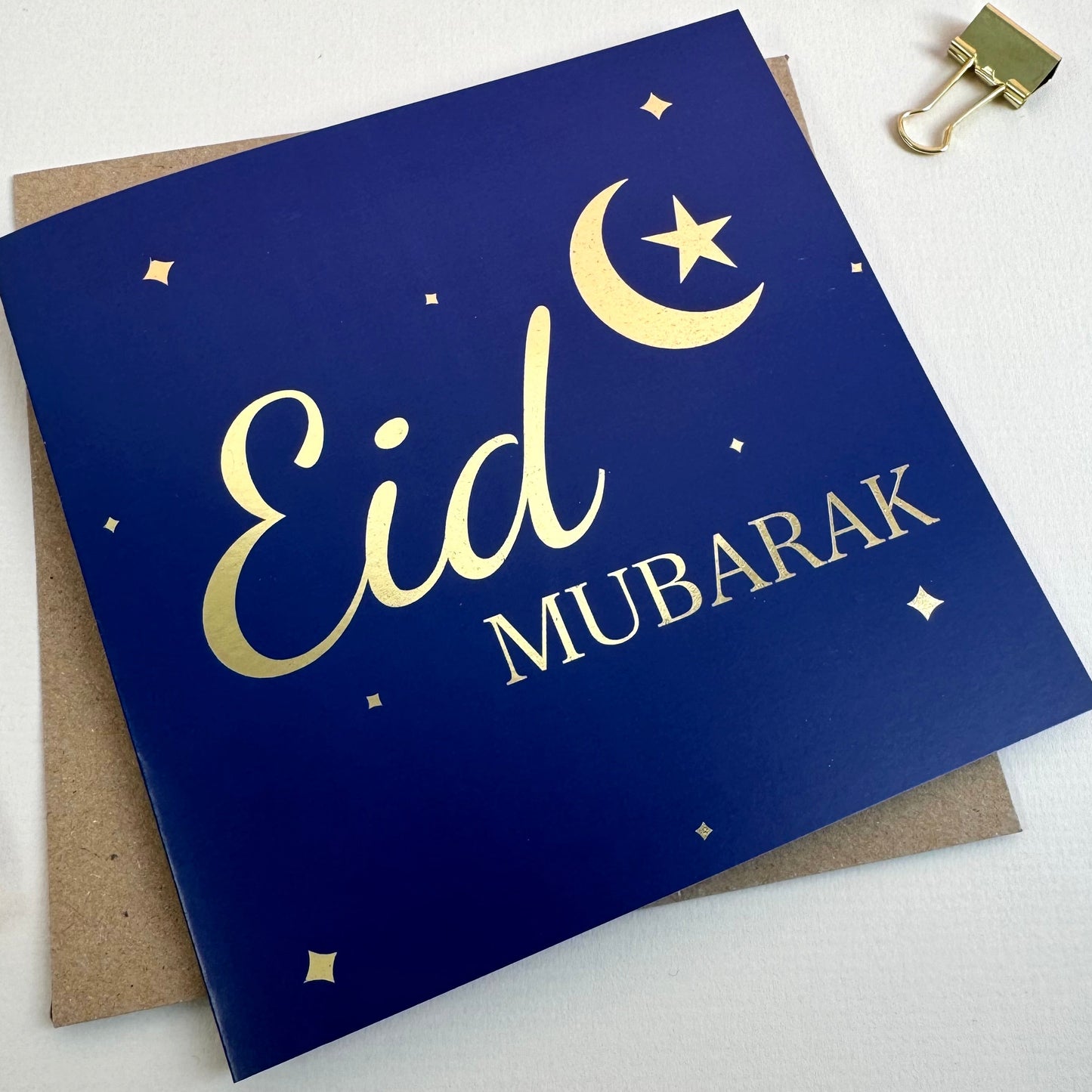Eid Mubarak Blue & Gold Foiled Card