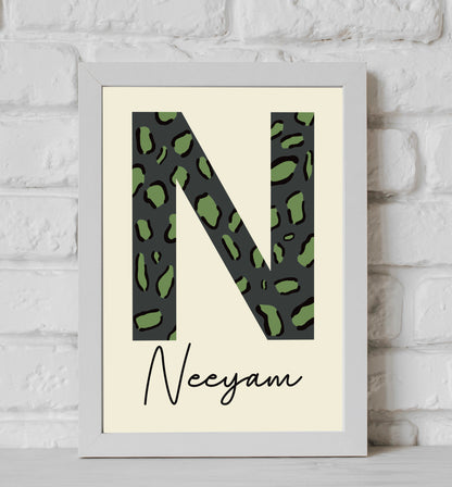 Green Initial Name Print