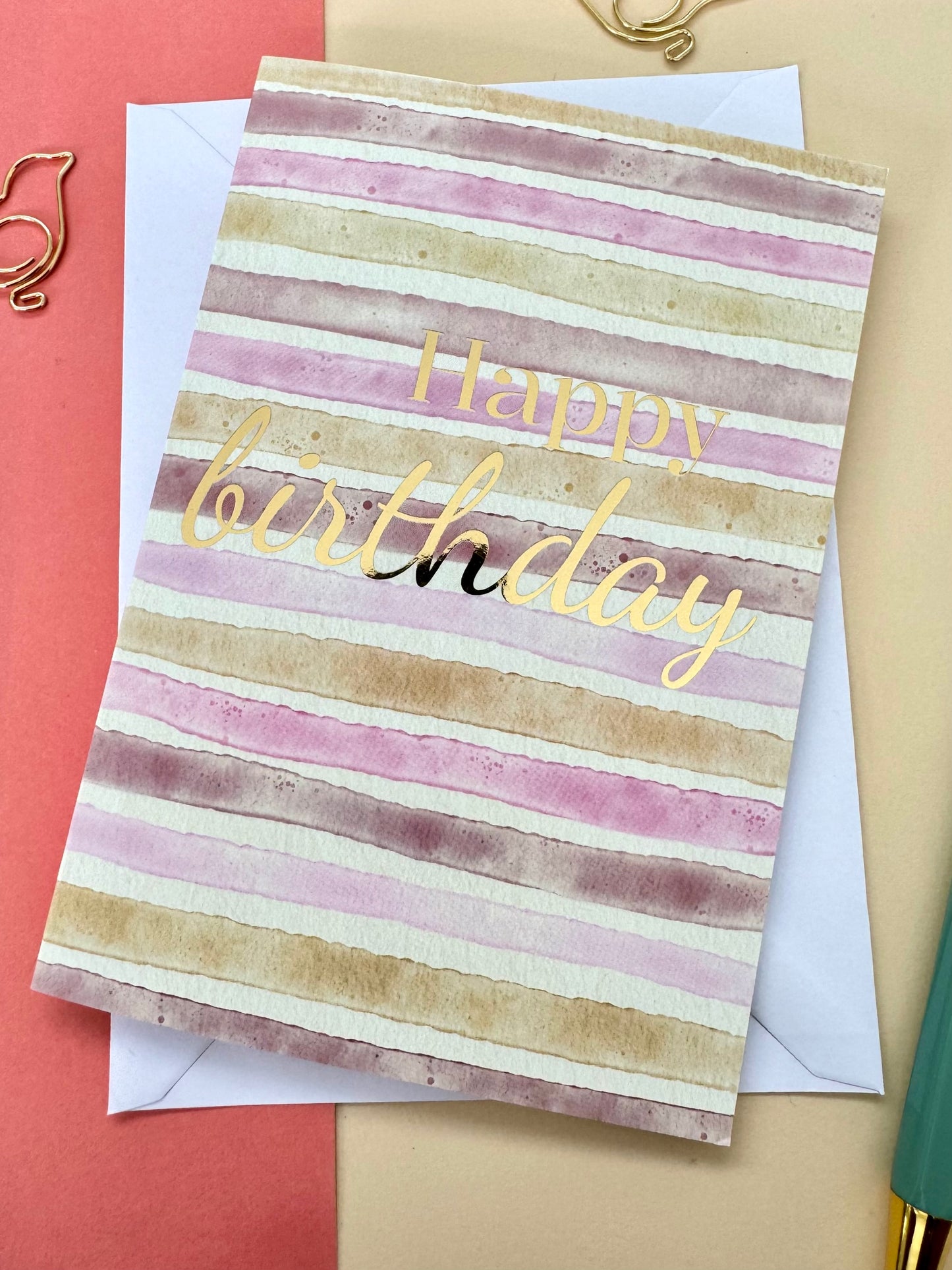 Pink Striped Birthday Card