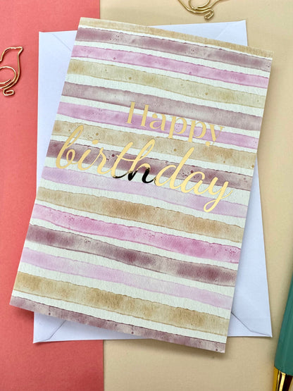 Pink Striped Birthday Card