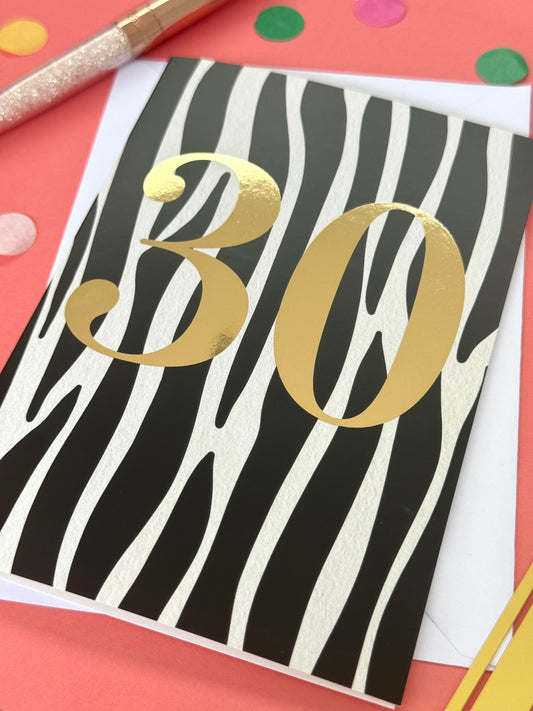 30th Birthday Zebra Card