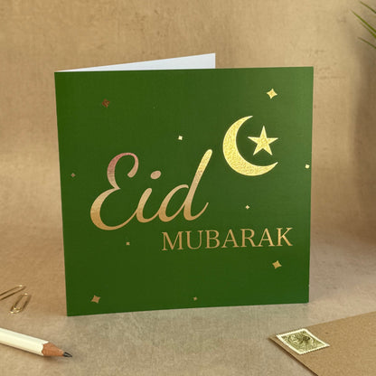 Eid Mubarak Green & Gold Foiled Card