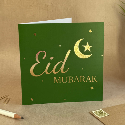 Eid Mubarak Green & Gold Foiled Card