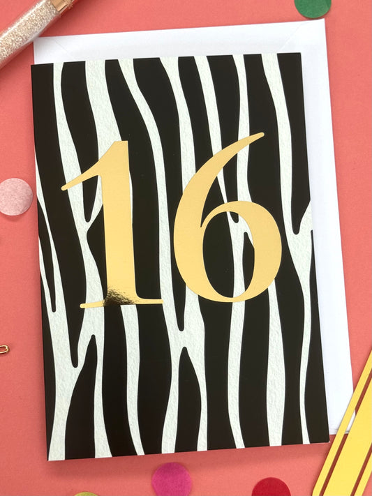 16th Birthday Zebra Card