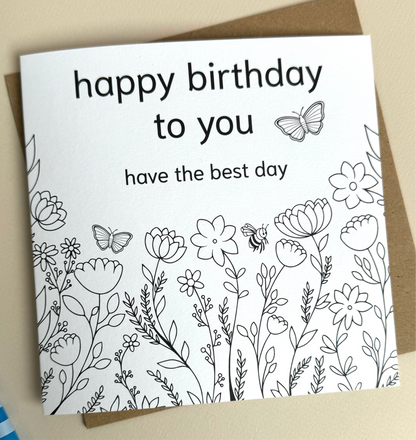 Floral Wishes Colouring Card