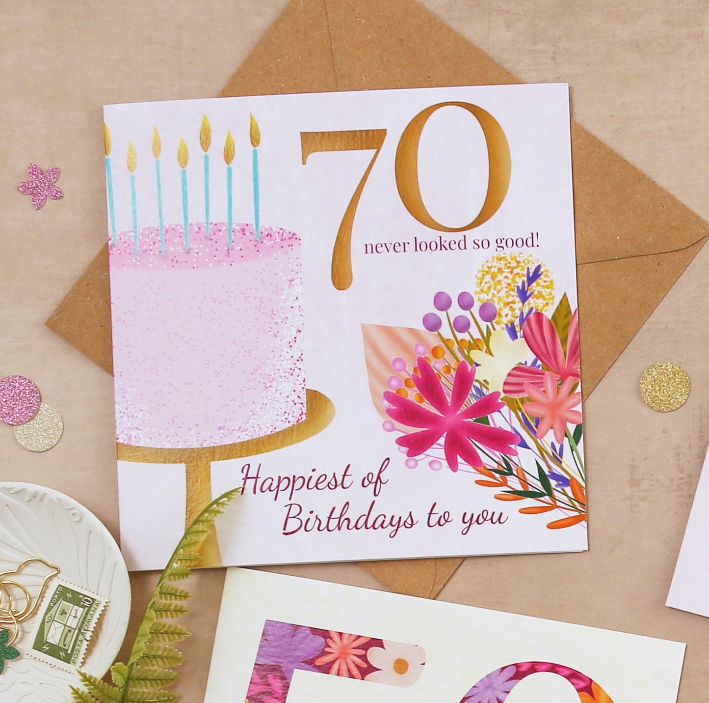 70th Floral Birthday Card