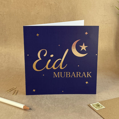 Eid Mubarak Blue & Gold Foiled Card