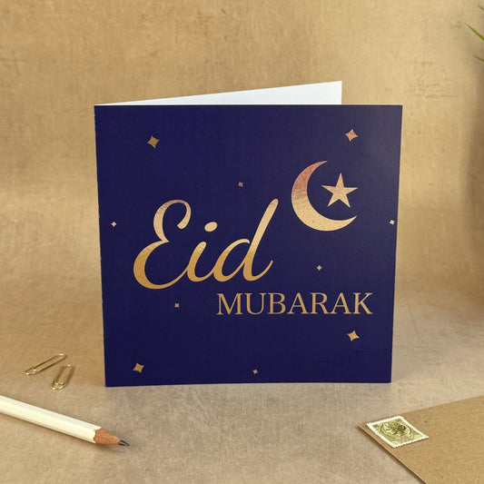 Eid Mubarak Blue & Gold Foiled Card
