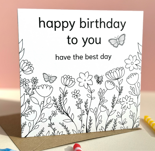Floral Wishes Colouring Card