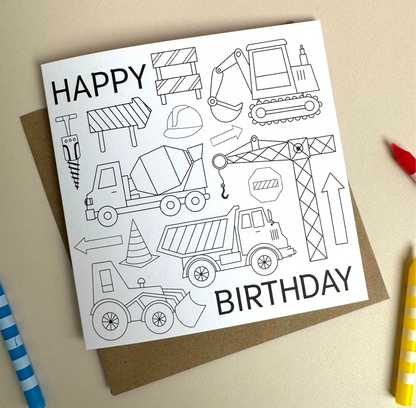 Construction Colouring Card