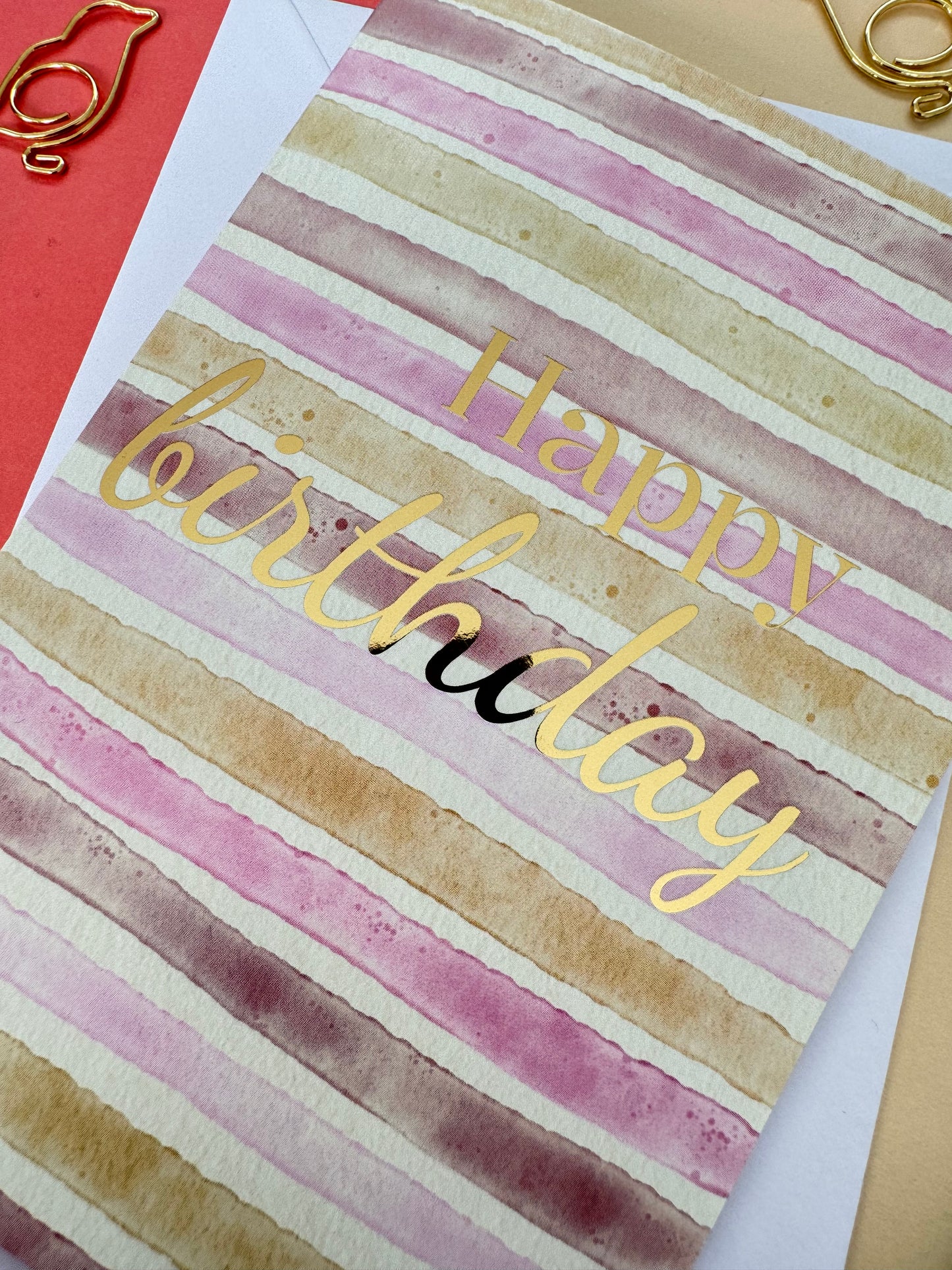 Pink Striped Birthday Card