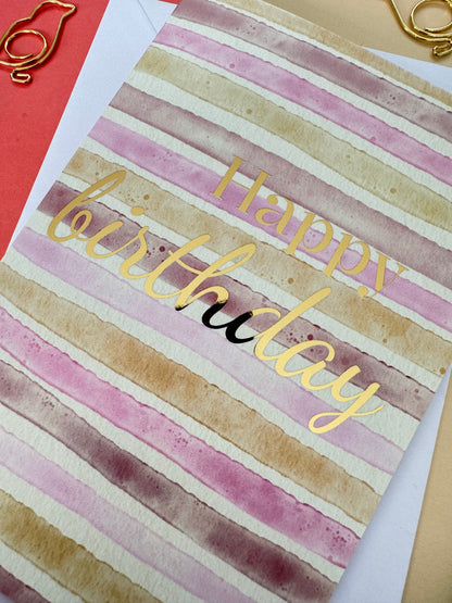 Pink Striped Birthday Card