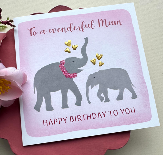 *Limited Edition* Hand Finished Elephant Mum Birthday Card