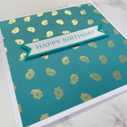 Turquoise Paisley Foiled Card