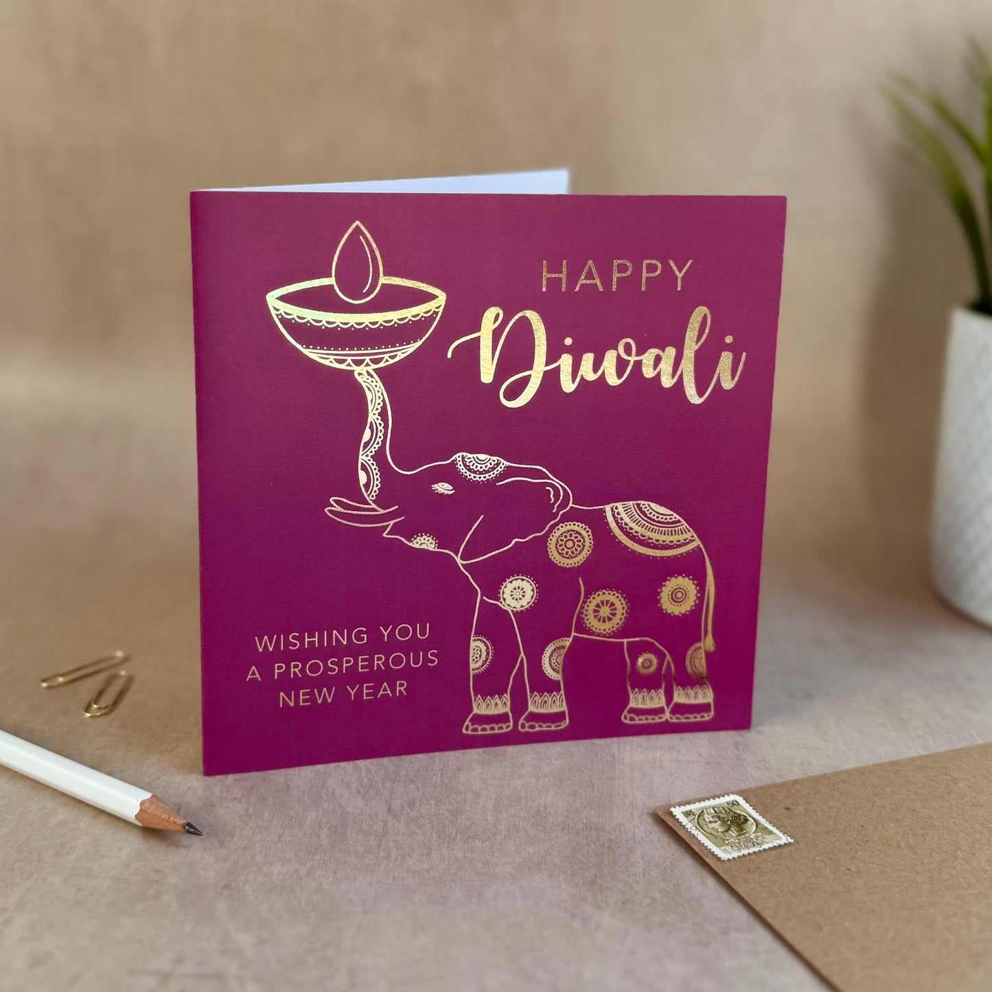 Elephant Foiled Diwali Card