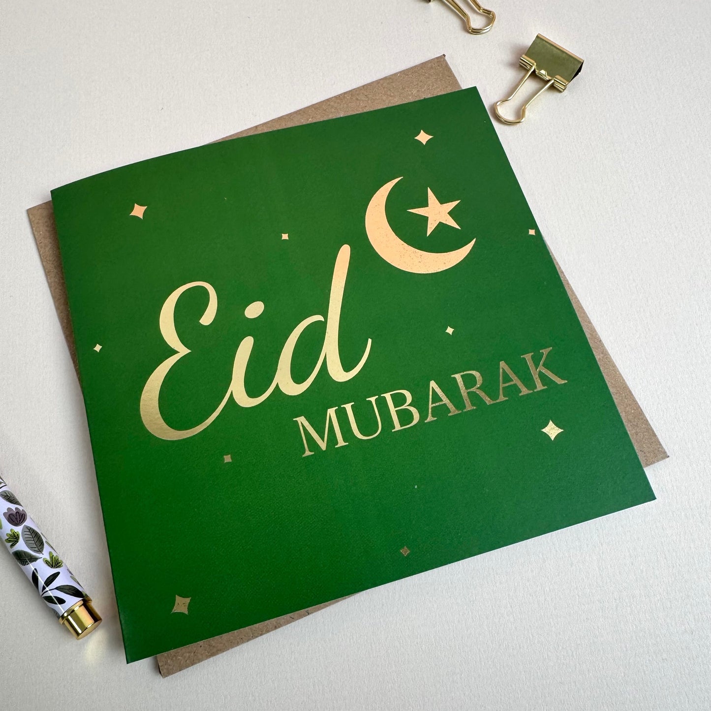 Eid Mubarak Green & Gold Foiled Card
