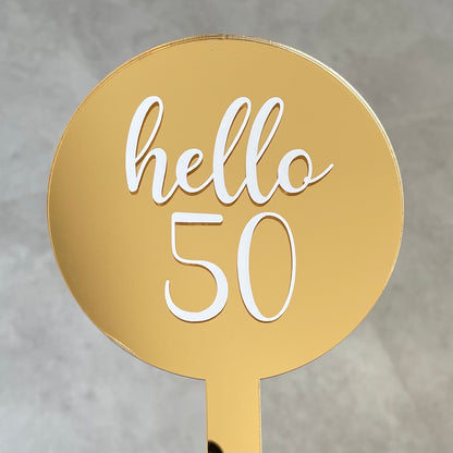 Hello 50 Gold Cake Topper