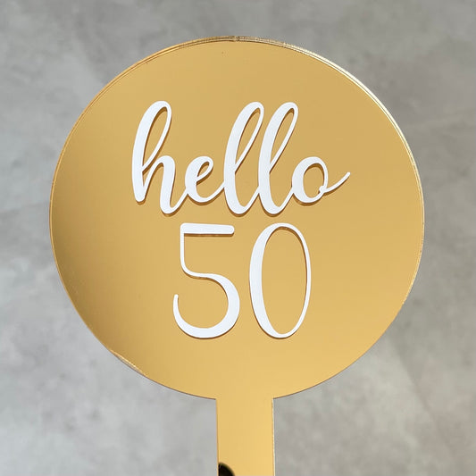 Hello 50 Gold Cake Topper
