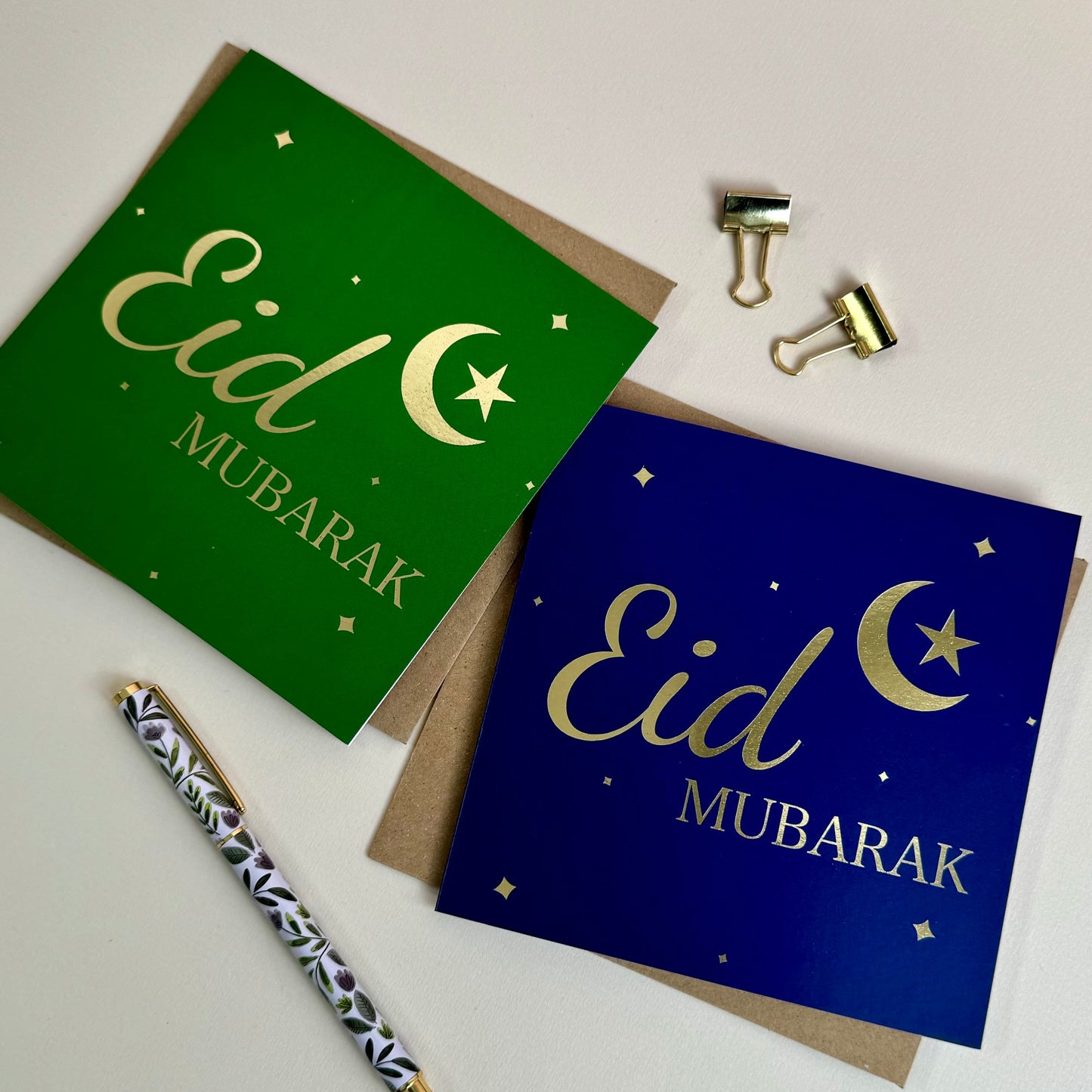 Eid Mubarak Green & Gold Foiled Card