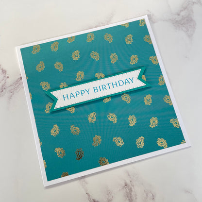 Turquoise Paisley Foiled Card