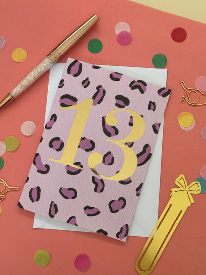 13th Birthday Leopard Print Card