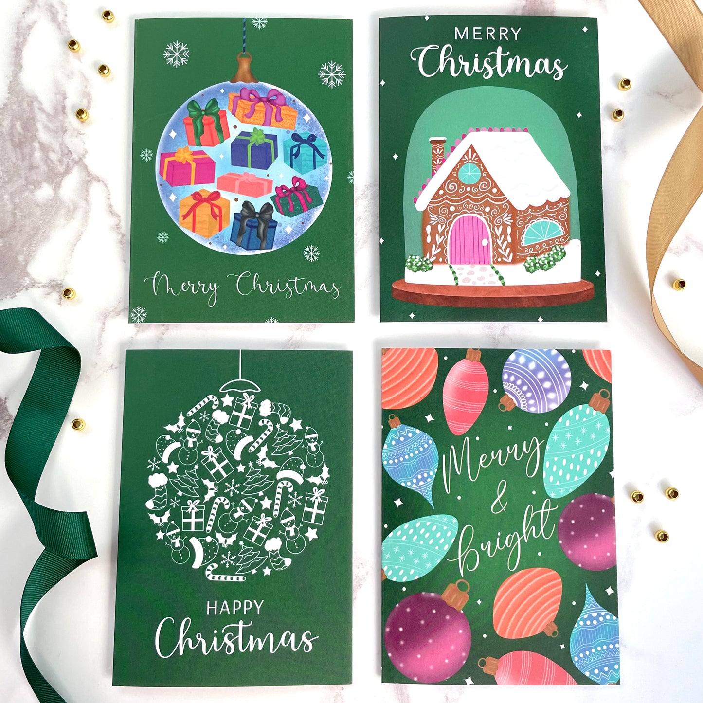 Green Christmas Cards (set of 4)