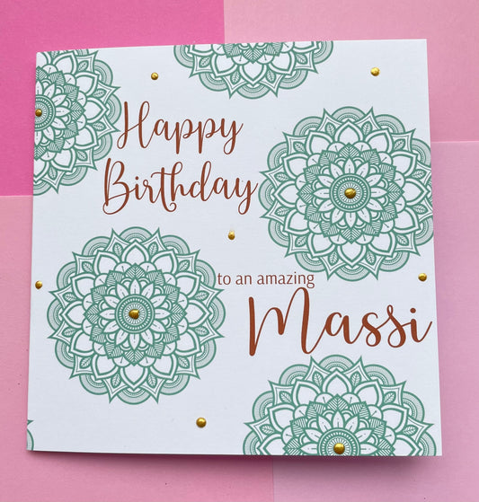 Green Mandala Massi Birthday Card