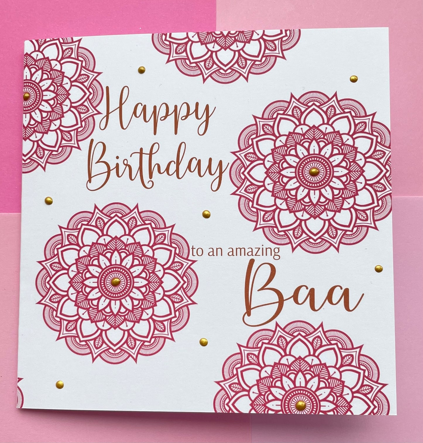Pink Mandala 'Ba' or 'Baa' Birthday Card