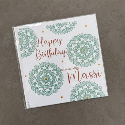 Green Mandala Massi Birthday Card