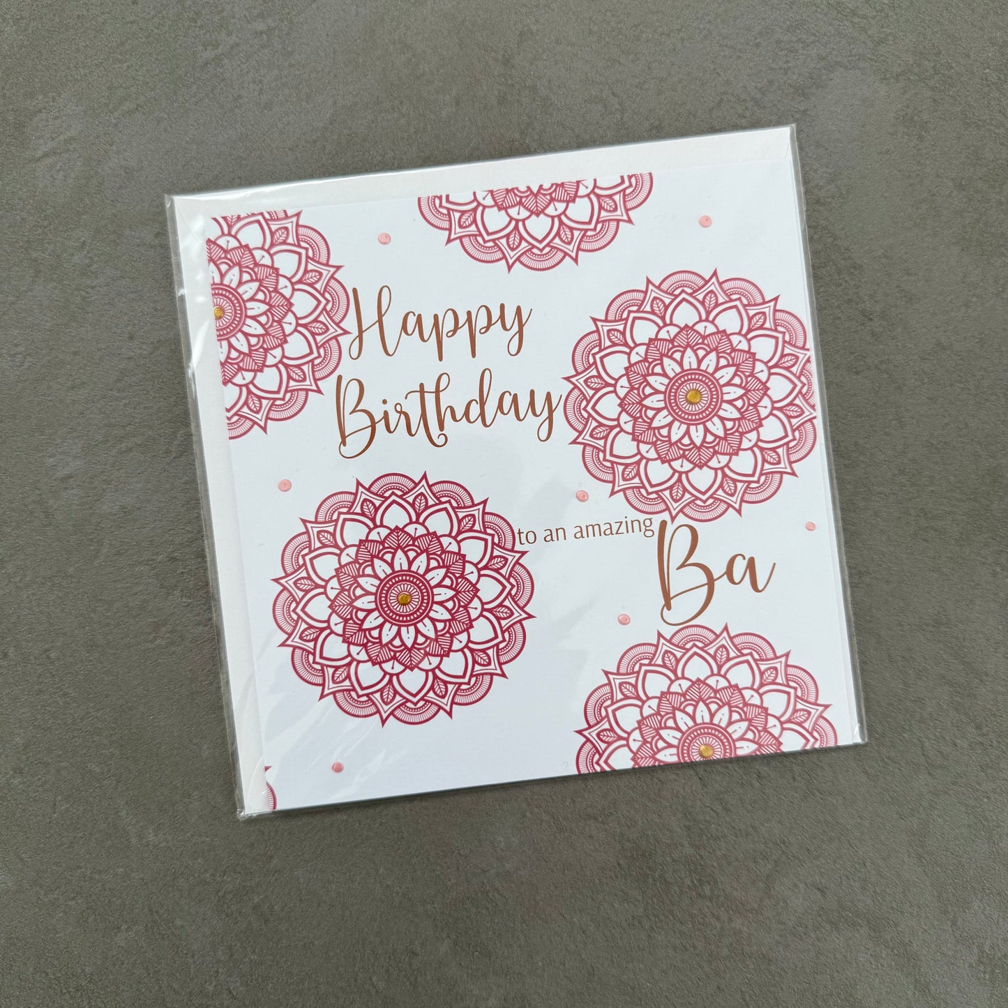 Pink Mandala 'Ba' or 'Baa' Birthday Card