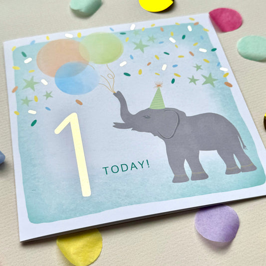 1st Elephant Birthday Card
