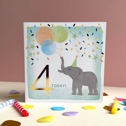 4th Elephant Birthday Card